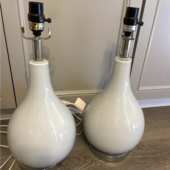 2- 20” Gray Glass Teardrop Table Lamps